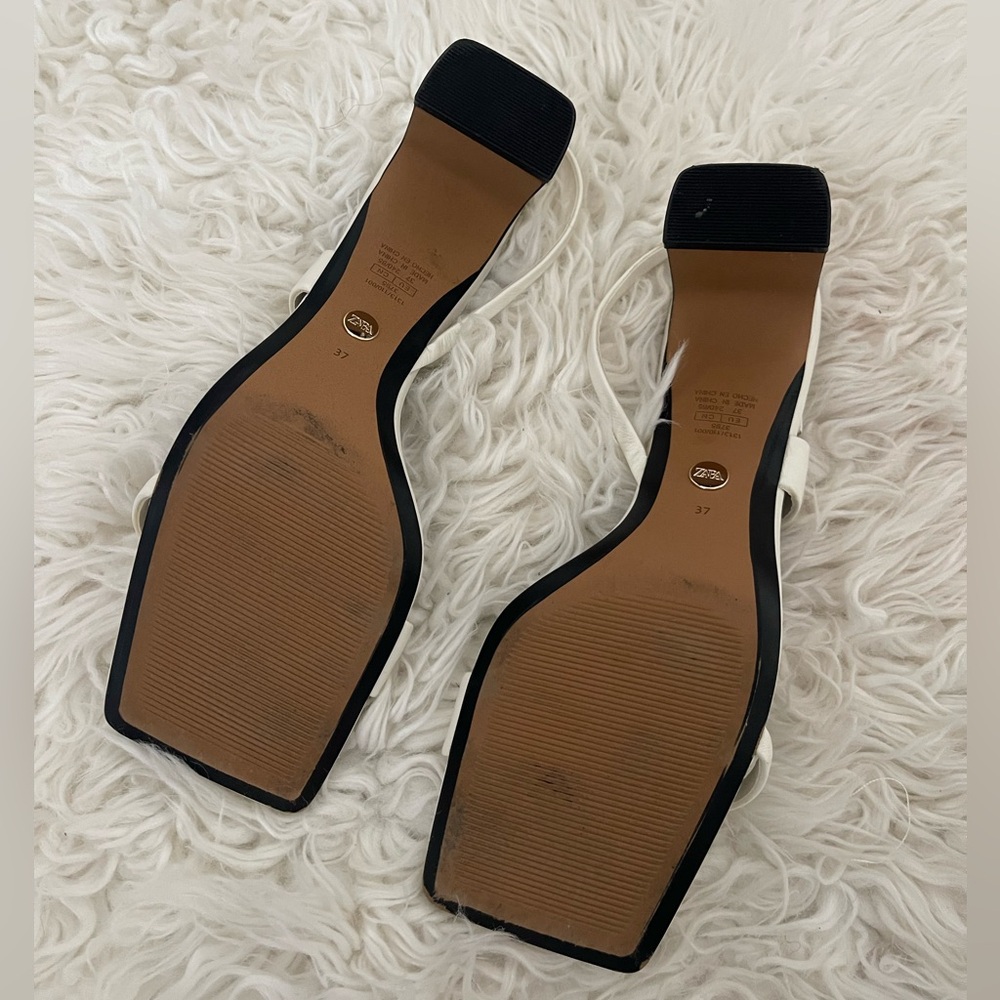 Zara White Strappy Square-Toe Heels - Picture 2 of 2